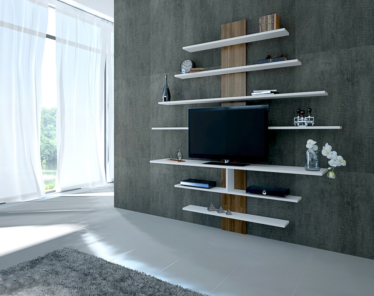 Comoda TV Zebra, Moblert, 160x30x120 cm, alb/maro - imagine 4